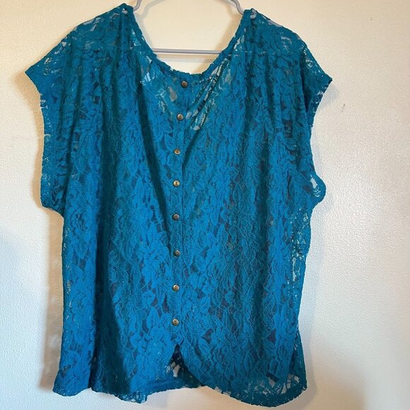 Torrid blouse womens teal color, all lace, size 2(SALE) - Picture 3 of 11
